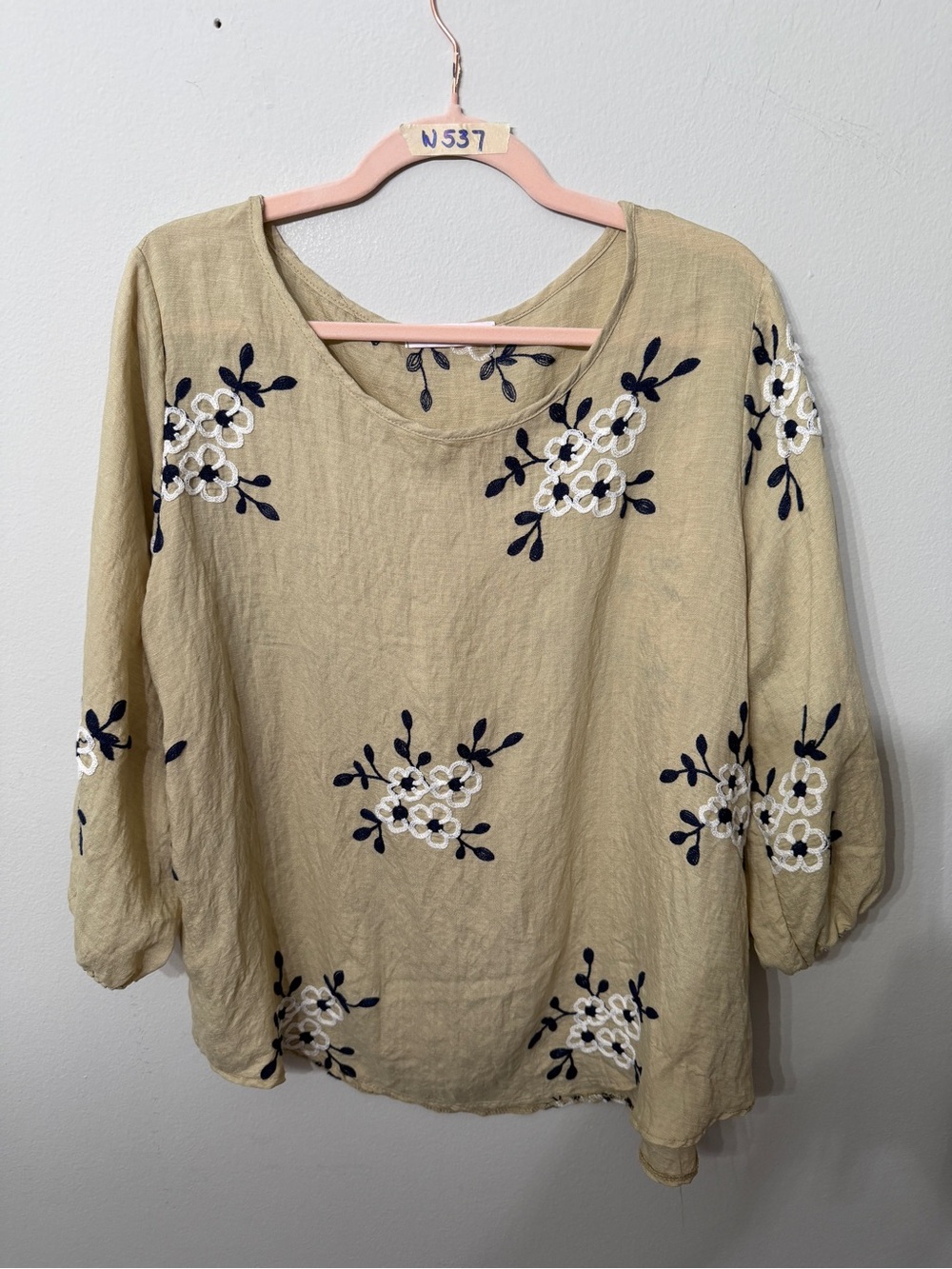 Women’s Ana & Rose 1X Beige Embroidered Peasant Blouse Floral Boho